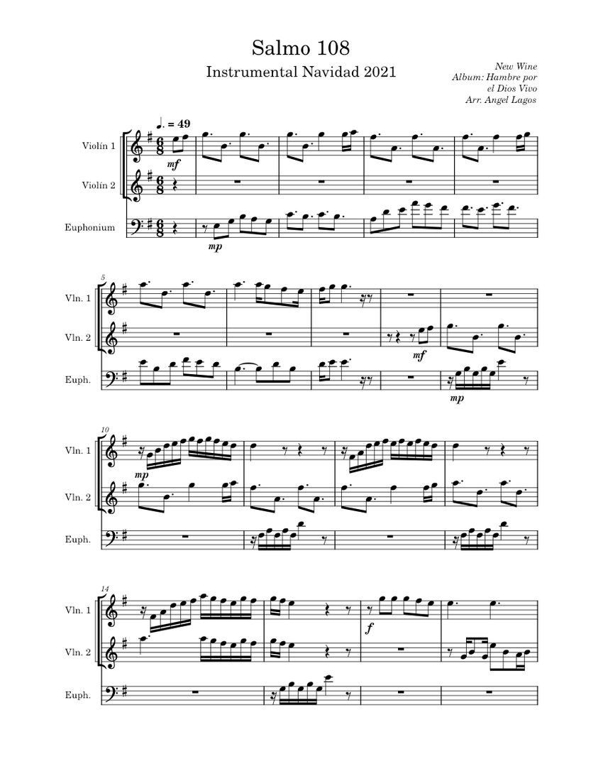 Si Producto estudiante universitario Salmo 108 – New Wine Sheet music for Euphonium, Violin (Mixed Trio) |  Musescore.com