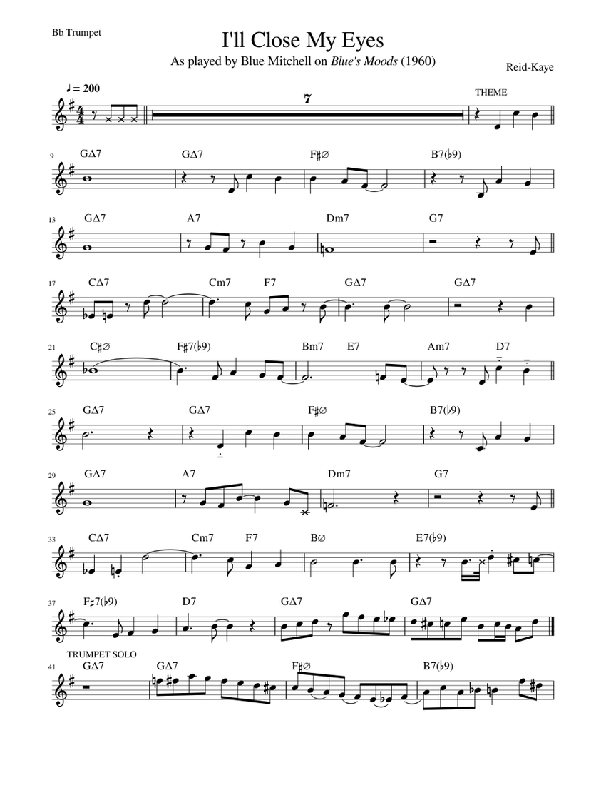I'll Close My Eyes As played by Blue Mitchell Sheet music for Trumpet