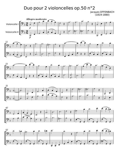 Duo pour 2 violoncelles op.51 n°2 - Jacques Offenbach