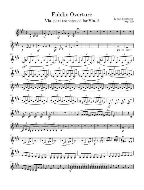 Fidelio – Ludwig van Beethoven Fidelio Overture (Vla part transposed to Vln 2)