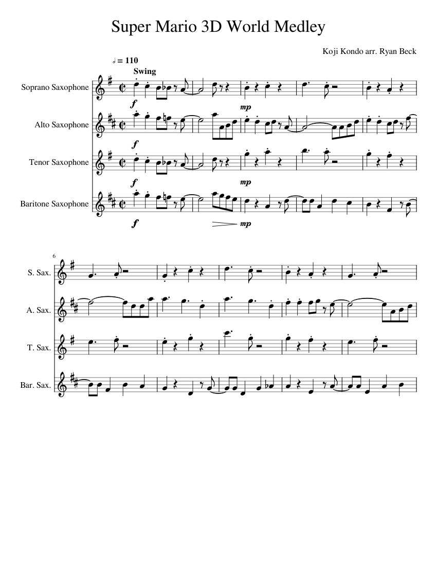 Super Mario 3D World Medley Sheet Music for Saxophone alto, Saxophone ...