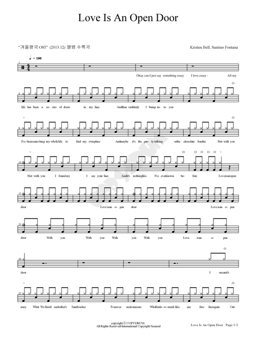 Love Is An Open Door (Arr. COPYDRUM) - Kristen Bell & Santino Fontana (Drums)