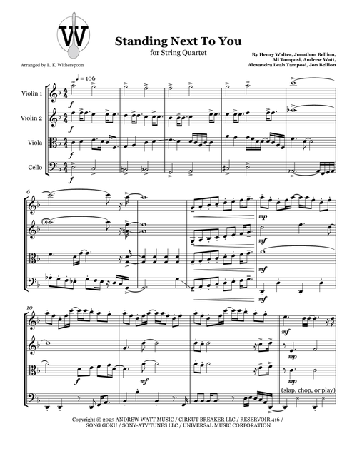 Standing Next To You (Arr. Witherspoon Arrangements) - Jung Kook (String Quartet)