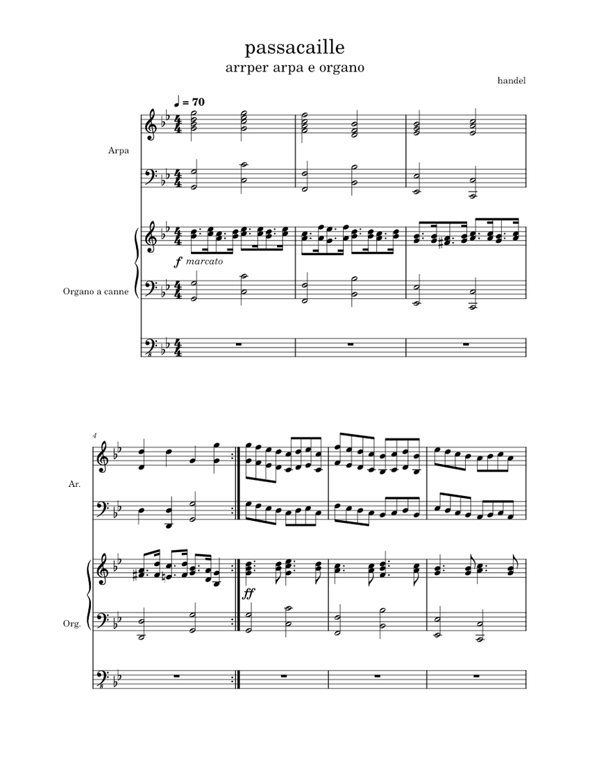 PASSACAILLE from Suite in G minor HWV 432 George Frideric Handel Sheet music for Organ Harp Mixed Duet Musescore