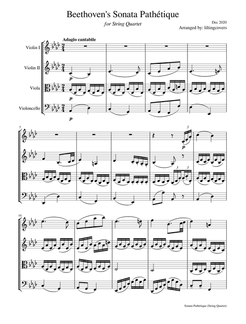 Sonata Pathétique Movement II (String Quartet) - Beethoven