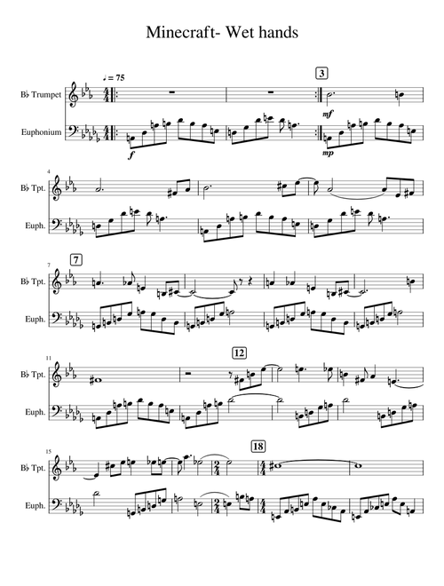 Minecraft- Wet hands for trumpet and euphonium duet