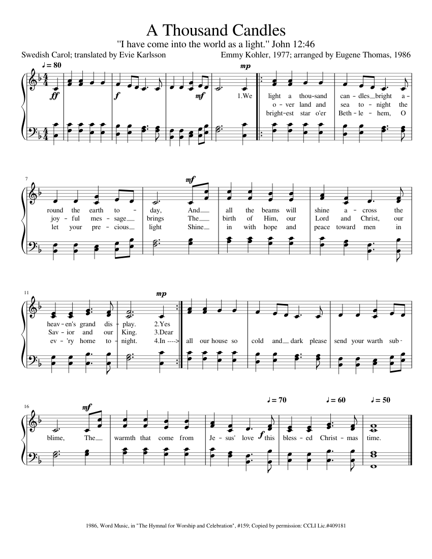 A Thousand Candles Sheet Music for Piano (Solo) Easy | MuseScore.com