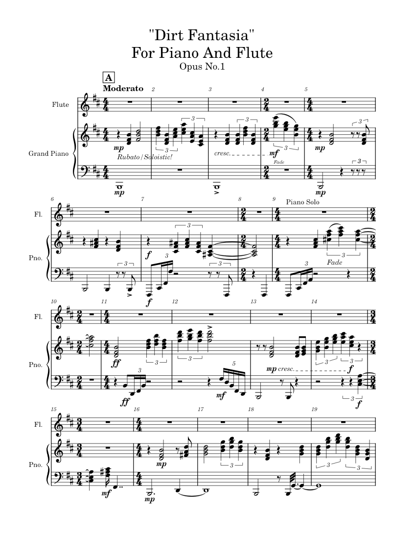 Opus No.1 For Piano and Flute Sheet music for Piano, Flute (Mixed Duet ...