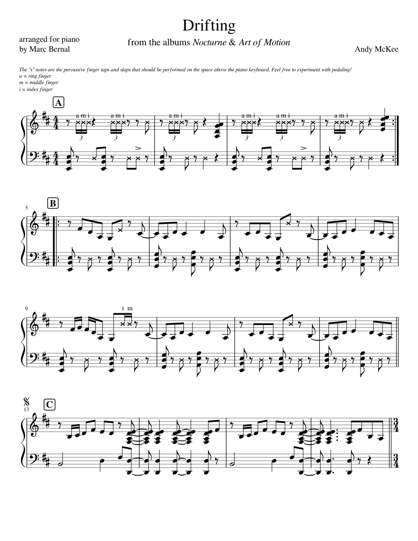 Drifting - Andy McKee Sheet Music for Piano (Solo) | MuseScore.com