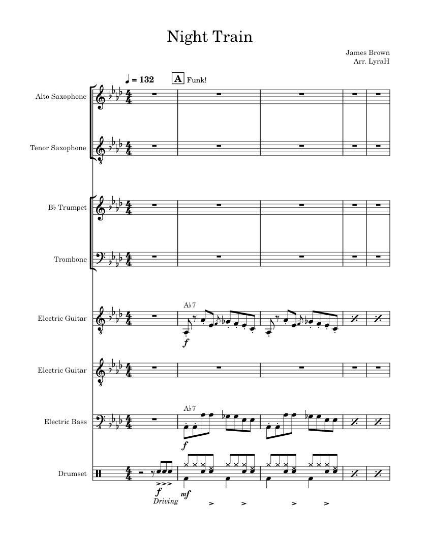 Night Train James Brown Version Sheet music for Trombone, Saxophone