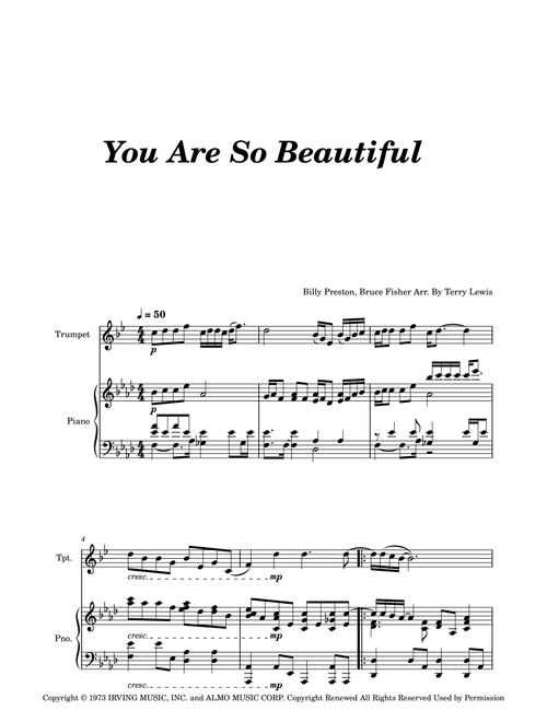 You Are So Beautiful (Arr. Terry Lewis) - Joe Cocker (Trumpet and Piano)