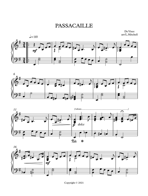 PASSACAILLE (Arr. Lee Mitchell) - DE VISEE (Piano Solo)