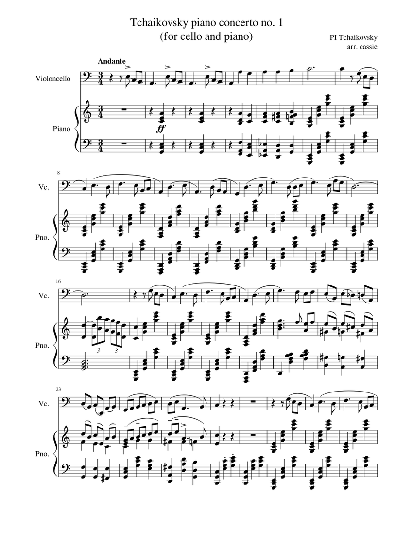Piano concerto no. 1 (for cello and piano) - Tchaikovsky Piano concerto no. 1 (for cello and piano) - Tchaikovsky