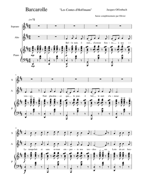 Barcarolle Offenbach avec paroles