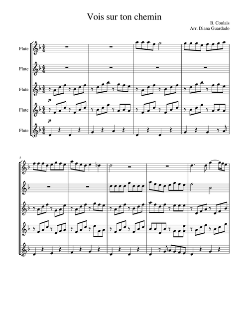 Vois sur ton chemin - Flute Quintet