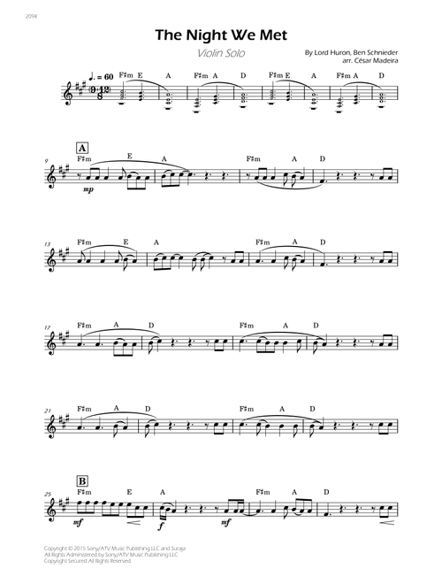 The Night We Met (Arr. CÃ©sar Madeira) - Lord Huron (Violin Solo)