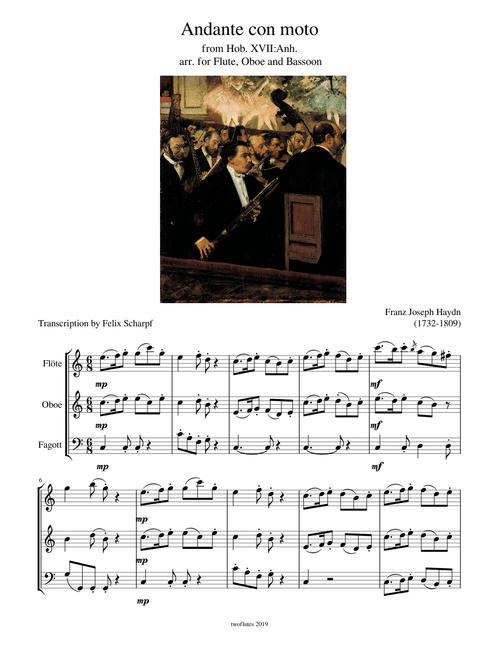 Haydn, Franz Joseph - Andante con moto (Hob. XVII:Anh.) for Flute, Oboe and Bassoon
