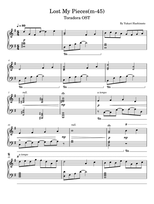 Lost My Pieces(m-45) (Arr. poon) - Yukari Hashimoto (Easy Piano)