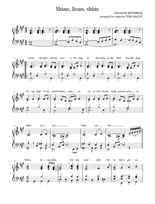 Shine Jesus Shine - Graham Kendrick – Graham Kendrick Shine Jesus Shine, arranged for organ
