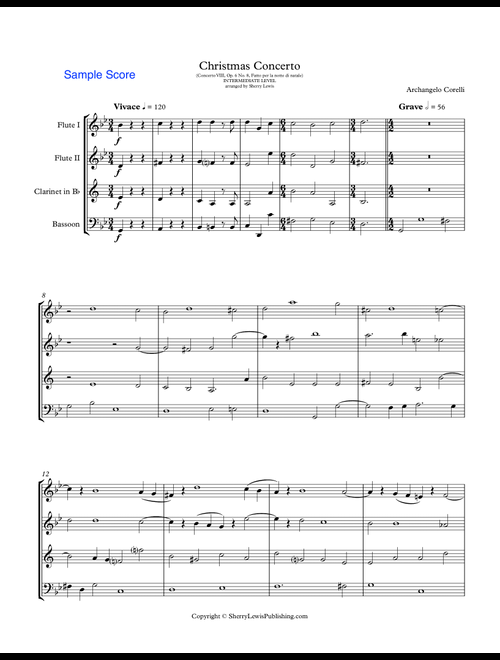 CHRISTMAS CONCERTO - WOODWIND QUARTET - Adagio and Allegro Movements, Concerto VIII Op. 6 No. 8, Fa (Arr. Sherry Lewis) - A. Corellii (Woodwind Ensemble)