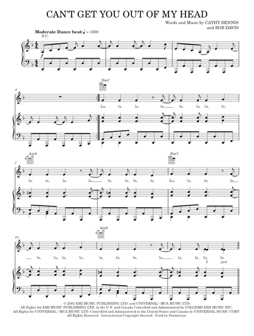 Can't get you out of my head - Kylie Minogue (Piano-Vocal-Guitar)