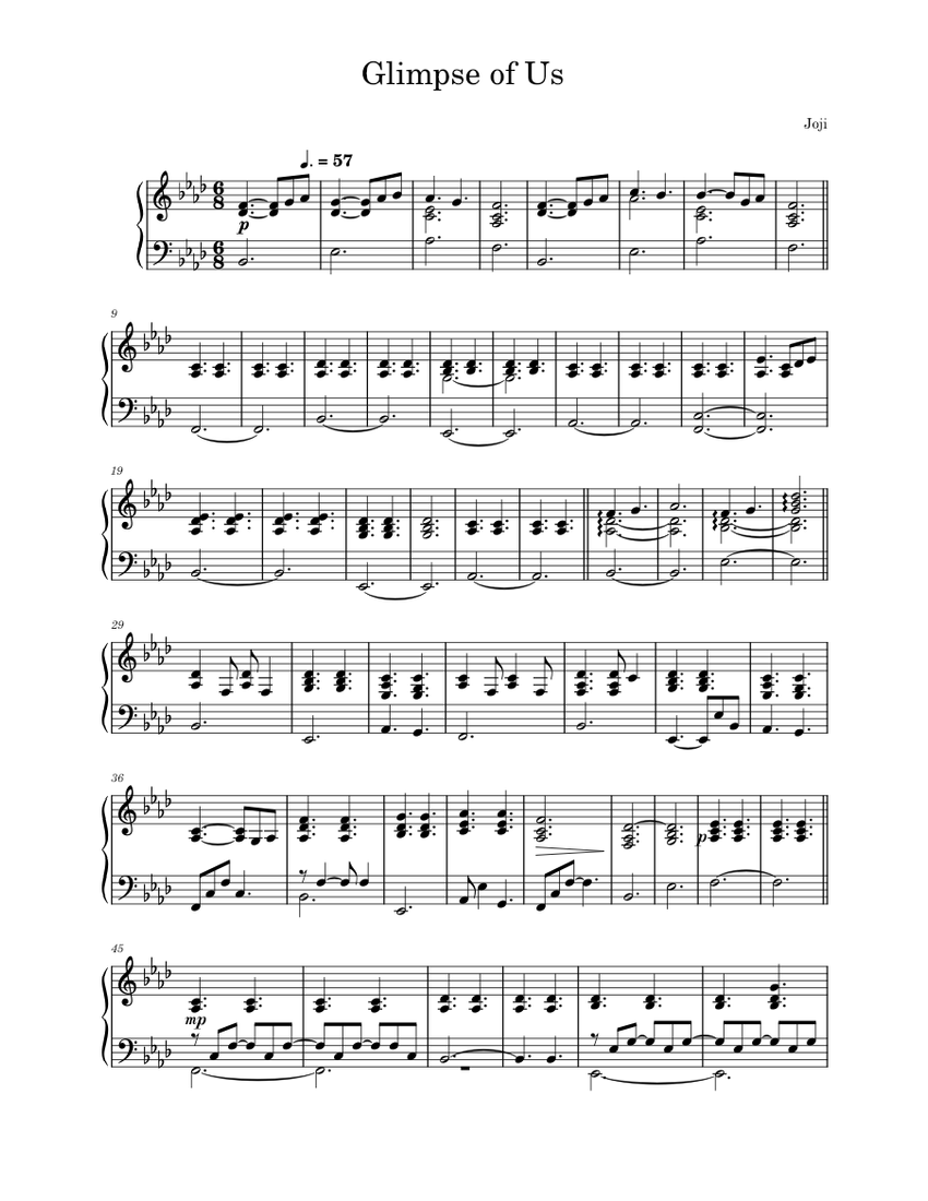 Glimpse of Us – Joji Glimpse of Us Sheet music for Piano (Solo