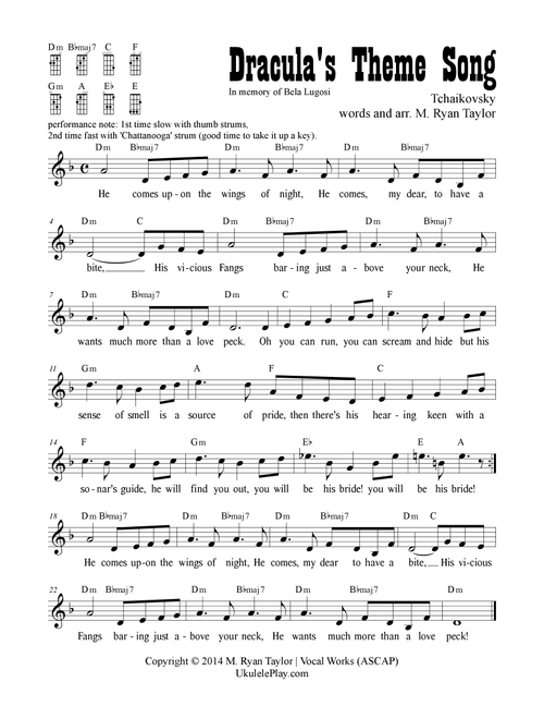 Dracula's Theme Song : Halloween Song (Arr. M. Ryan Taylor) - M Ryan Taylor (Ukulele Chords-Lyrics)