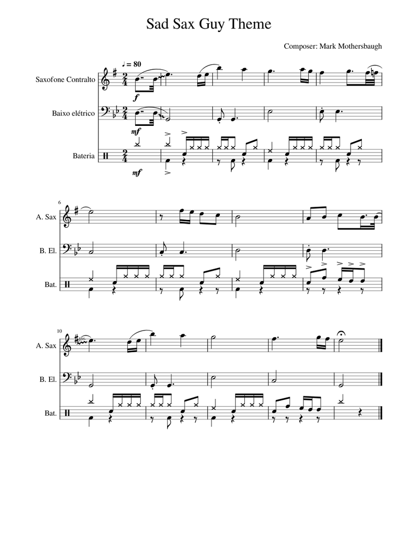 Sad Sax Guy Theme Regular Show Sheet music for Saxophone alto Bass guitar Drum group Mixed Trio Musescore