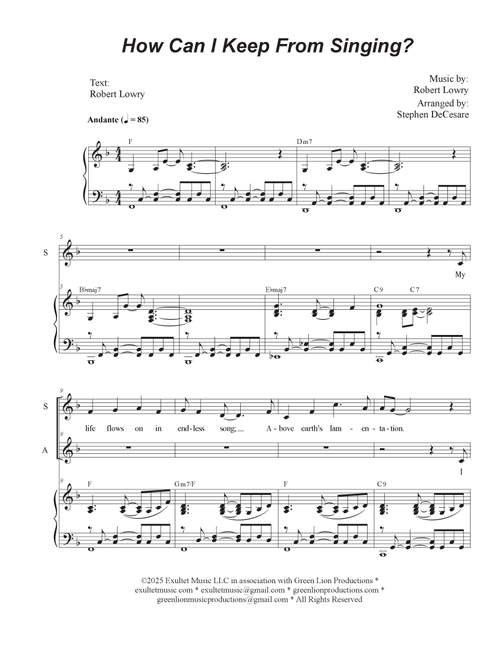 How Can I Keep From Singing? (Duet for Soprano and Alto solo) (Arr. Stephen DeCesare) (Voice Duet and Piano)