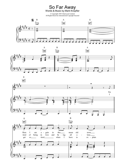 So Far Away - Dire Straits (Piano-Vocal-Guitar (Piano Accompaniment))