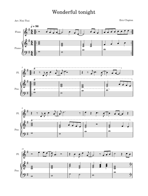 Wonderful tonight – Eric Clapton Wonderful Tonight Flute Score – Eric Clapton Arrangement by Nini Tsai