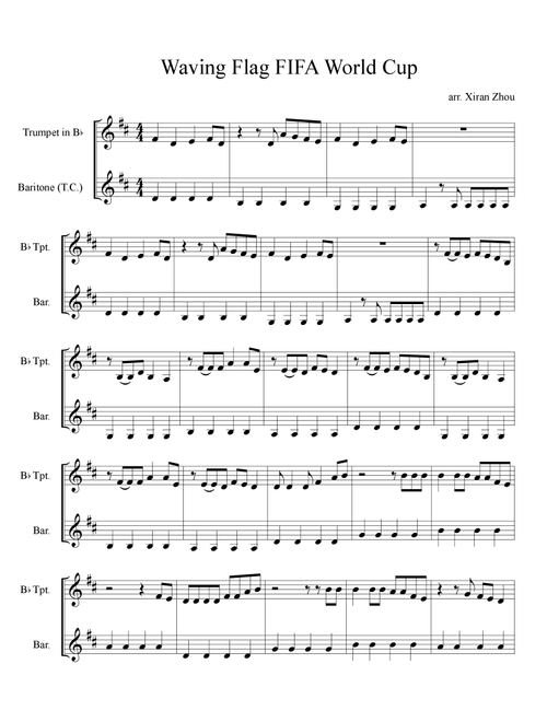 Wavin' Flag (coca-cola Celebration Mix) (Arr. Xiran Zhou) - K'naan (Trumpet Duet)