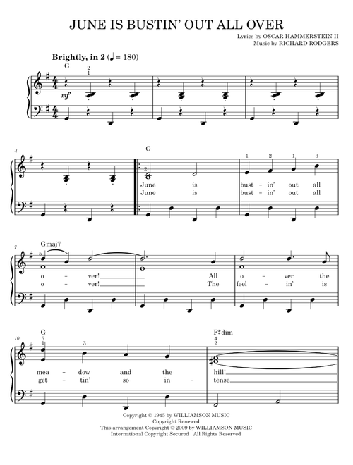 June Is Bustin' Out All Over - Carousel Musical, Rodgers & Hammerstein (Easy Piano)