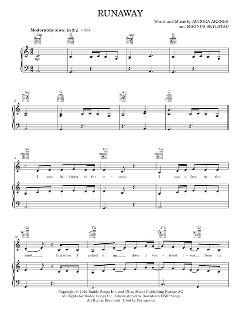 Runaway - AURORA (Piano-Vocal-Guitar)