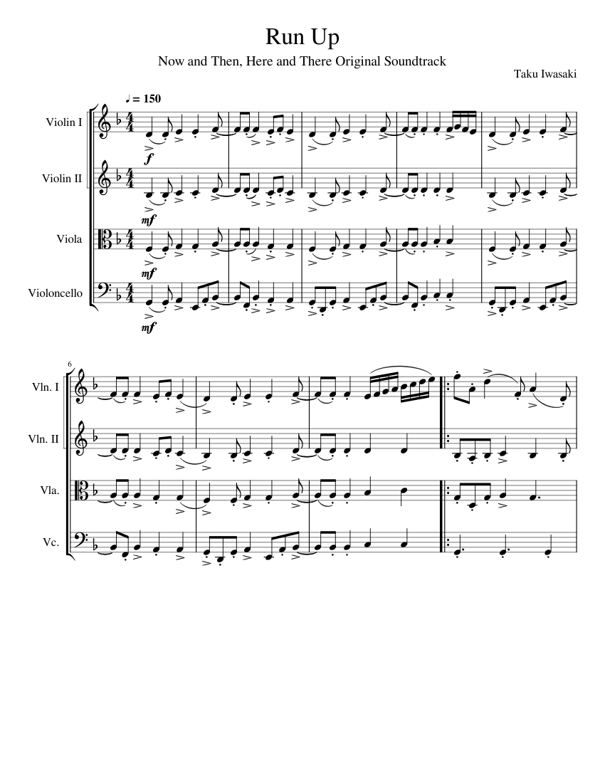 Run Up - Taku Iwasaki (Now and Then, Here and There) Sheet