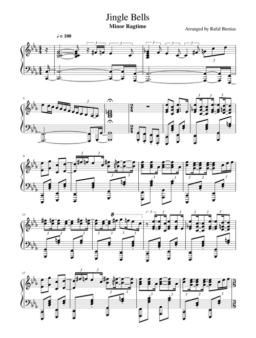 Jingle Bells - Minor Ragtime ( Advanced ) -  Piano