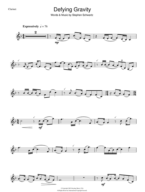 Defying Gravity (from Wicked) - Glee Cast (Clarinet Solo)