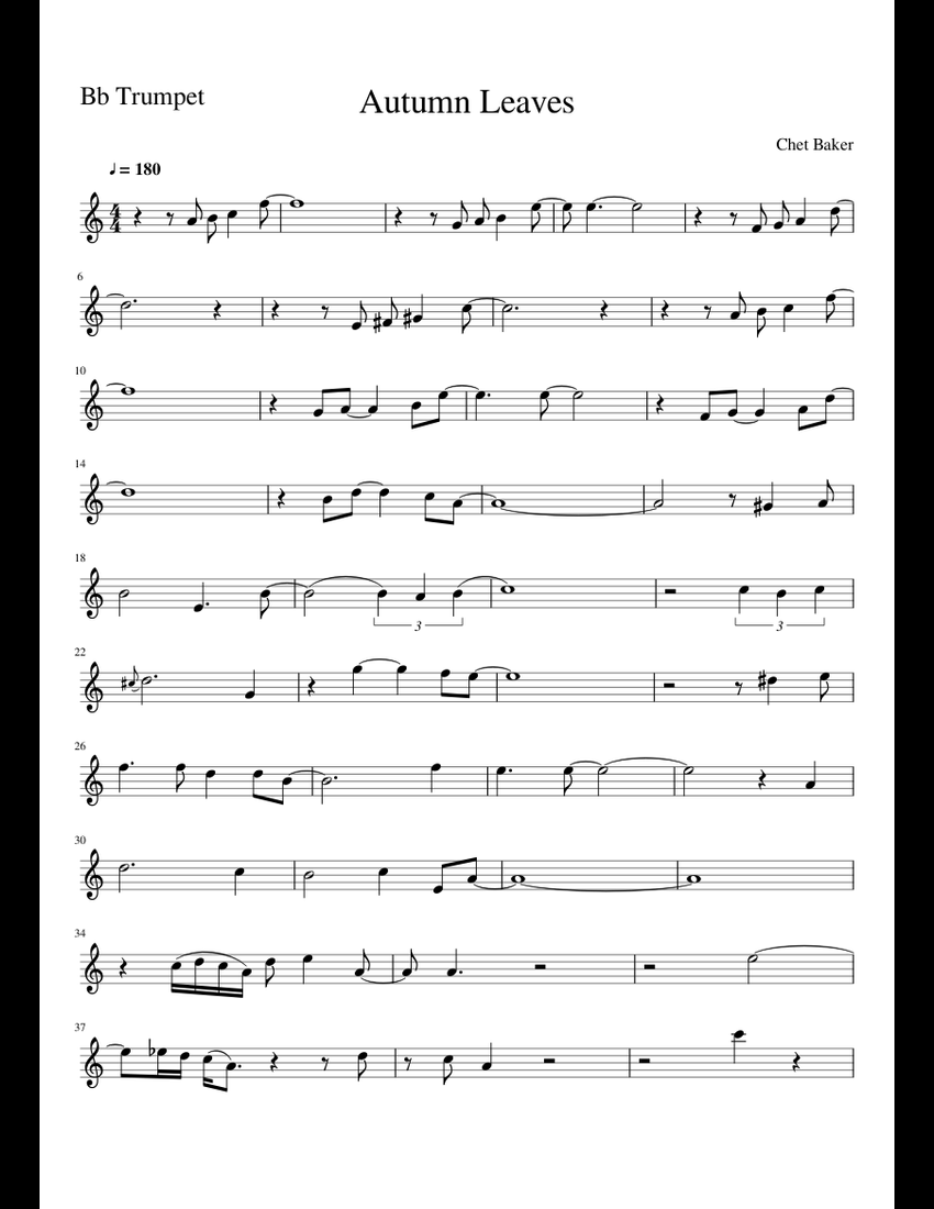 Autumn Leaves Sheet Music For Trumpet In B-flat (Solo) | Musescore.com