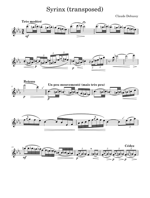 Syrinx (transposed +2) – Claude Debussy