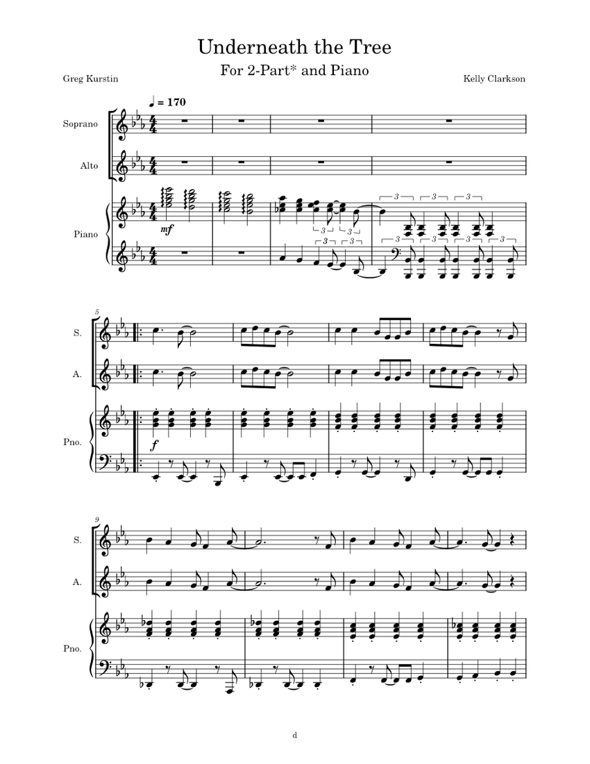 Underneath the Tree – Kelly Clarkson Sheet Music for Piano