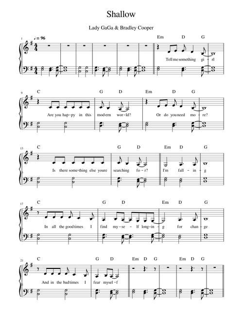 Lady Gaga - Shallow - Easy Piano