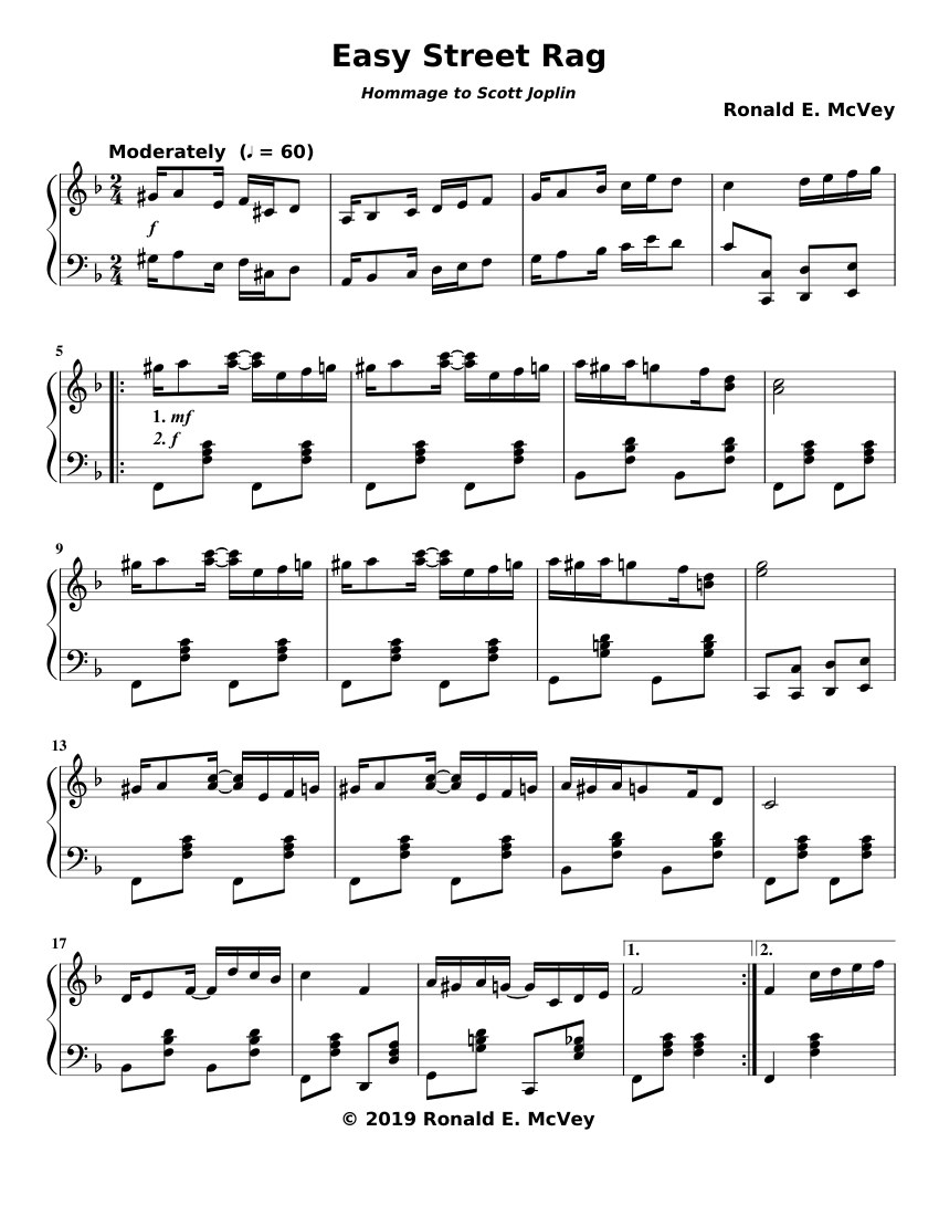 Easy Street Rag Sheet Music for Piano (Solo) | MuseScore.com