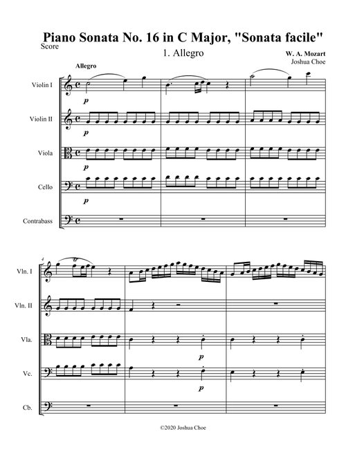 Sonata facile for String Orchestra (Arr. Joshua Choe) - Wolfgang Amadeus Mozart (Orchestra)