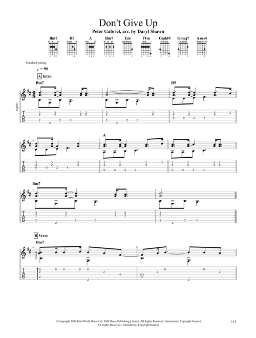 Don't Give Up (Arr. Daryl Shawn) - Peter Gabriel And Kate Bush (Guitar Tab)