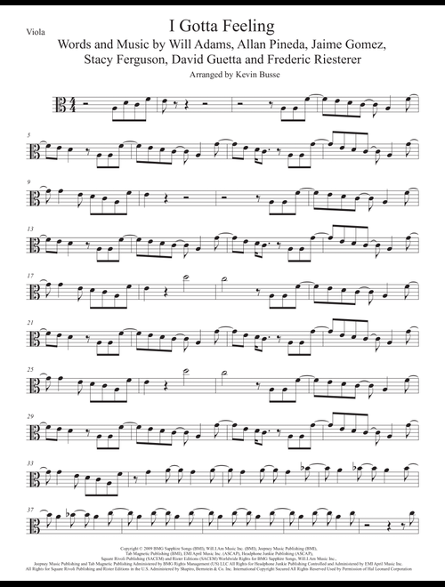 I Gotta Feeling (Arr. Kevin Busse) - The Black Eyed Peas (Viola Solo)