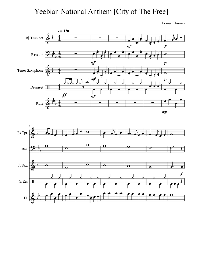 Yeebian National Anthem by Louise Thomas Sheet music for Flute, Bassoon, Saxophone tenor