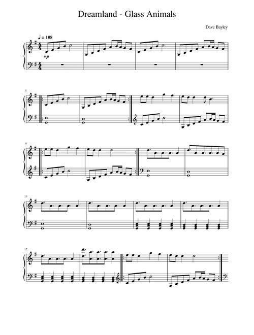 Dreamland (Arr. Glass Animals) (Piano Solo)
