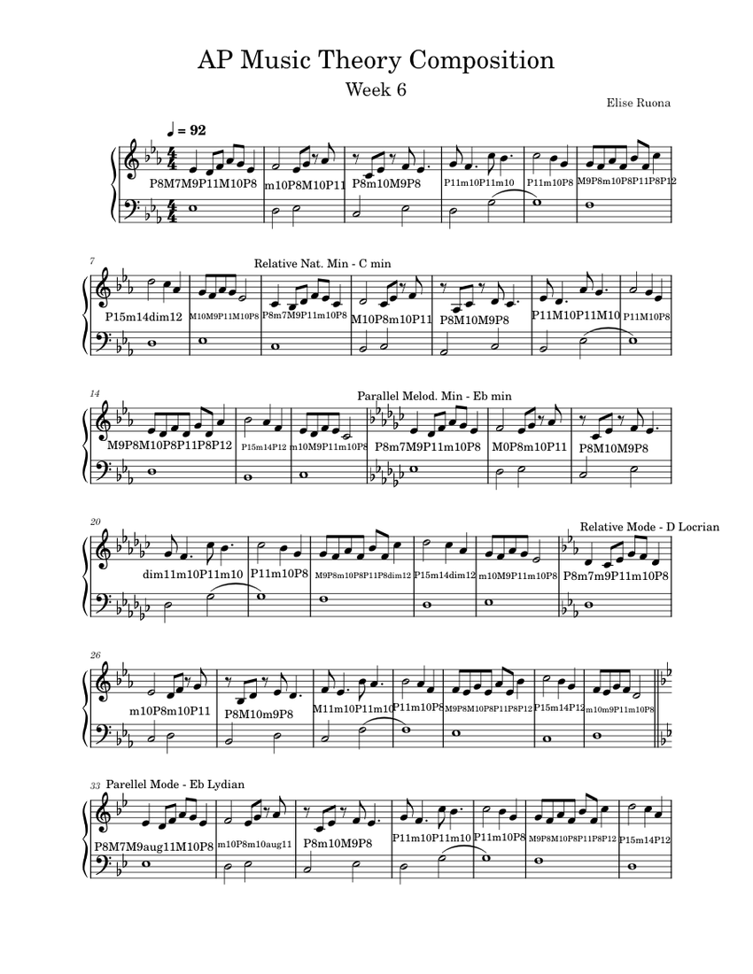 AP Music Theory Composition 6 Sheet Music for Piano (Solo) easy ...