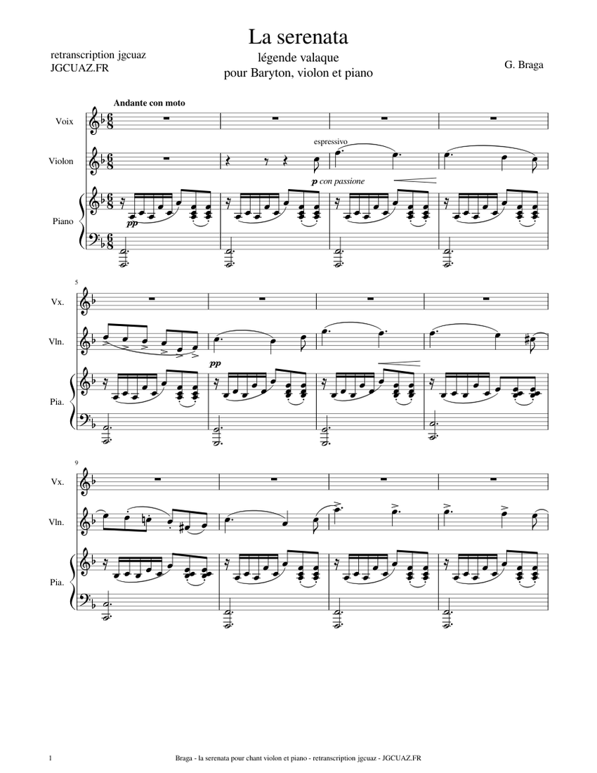 Braga la serenata pour chant violon et piano Sheet music for Piano