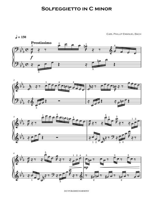 Solfeggietto in C minor - CPE Bach - Piano Sheet with note names Self Learning Series (Arr. Teacher Valarie) (Piano Solo)